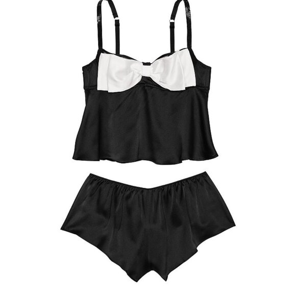 S Victoria's Secret Bow-Topped Satin Cami Set Shine Straps NWT - Picture 4 of 4